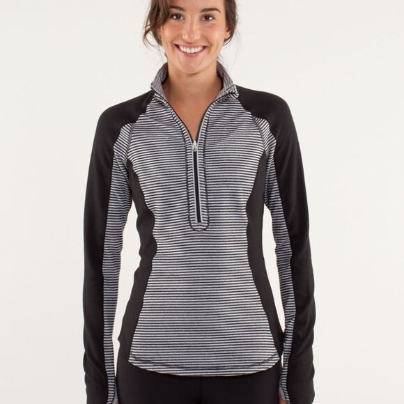 lululemon athletica Tops - Lululemon Run: U-Turn Pullover Mini Check Pique Black White Size 12